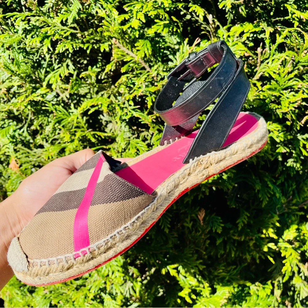 BURBERRY Pink Nova Check Plaid Espadrille Ankle Flats